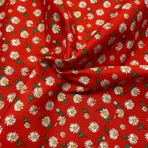 100% Cotton Poplin - Daisy - Red  - Sold by Half Metre