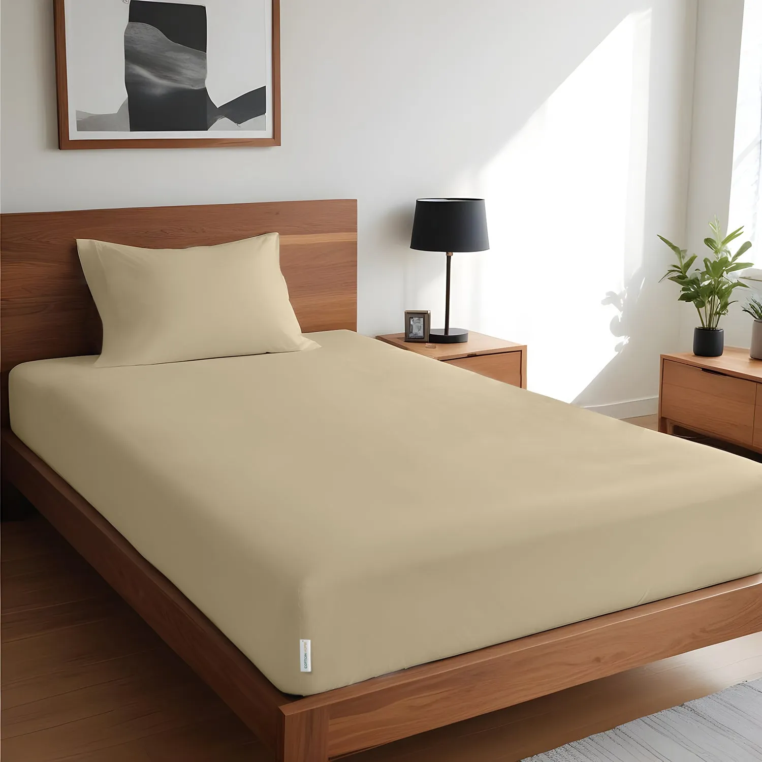 100% Egyptian Cotton 3PC Fitted Sheet 90X200 20CM  Cotton Home Sateen Beige