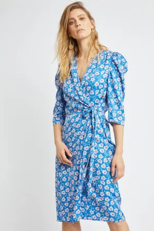 Berenice - Robe Portefeuille Turquoise Et Blanc