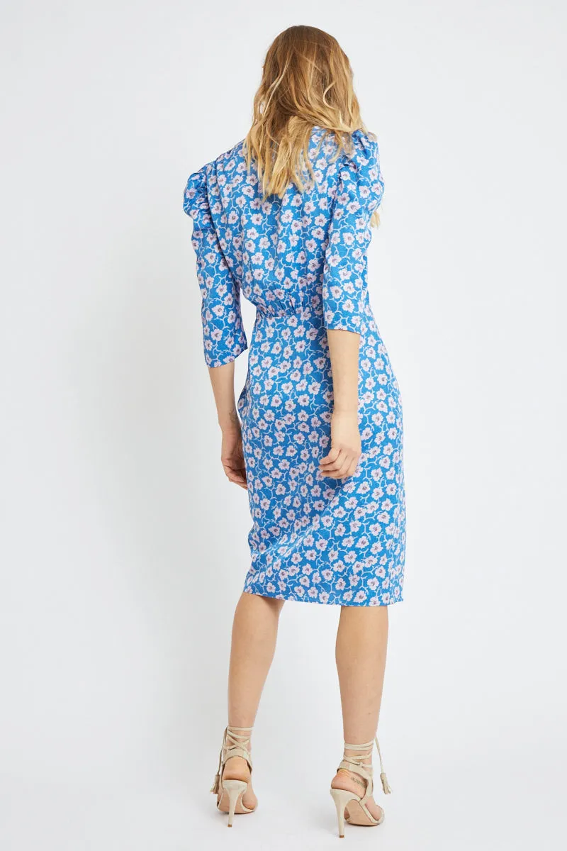 Berenice - Robe Portefeuille Turquoise Et Blanc