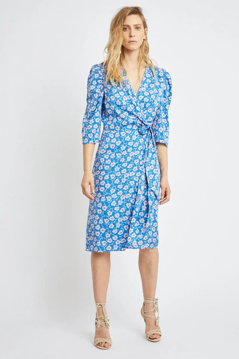 Berenice - Robe Portefeuille Turquoise Et Blanc