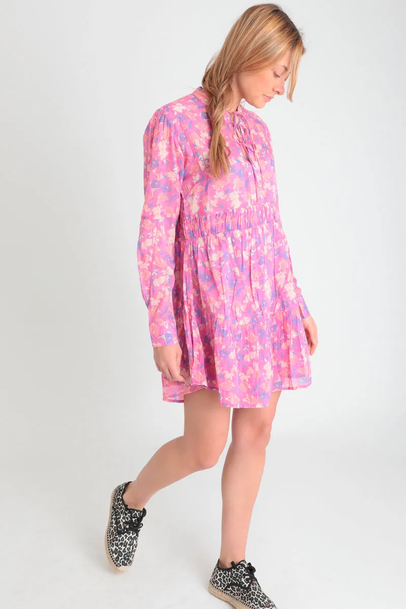 Berenice - Robe Trapèze Fuchsia Et Bleu Cobalt