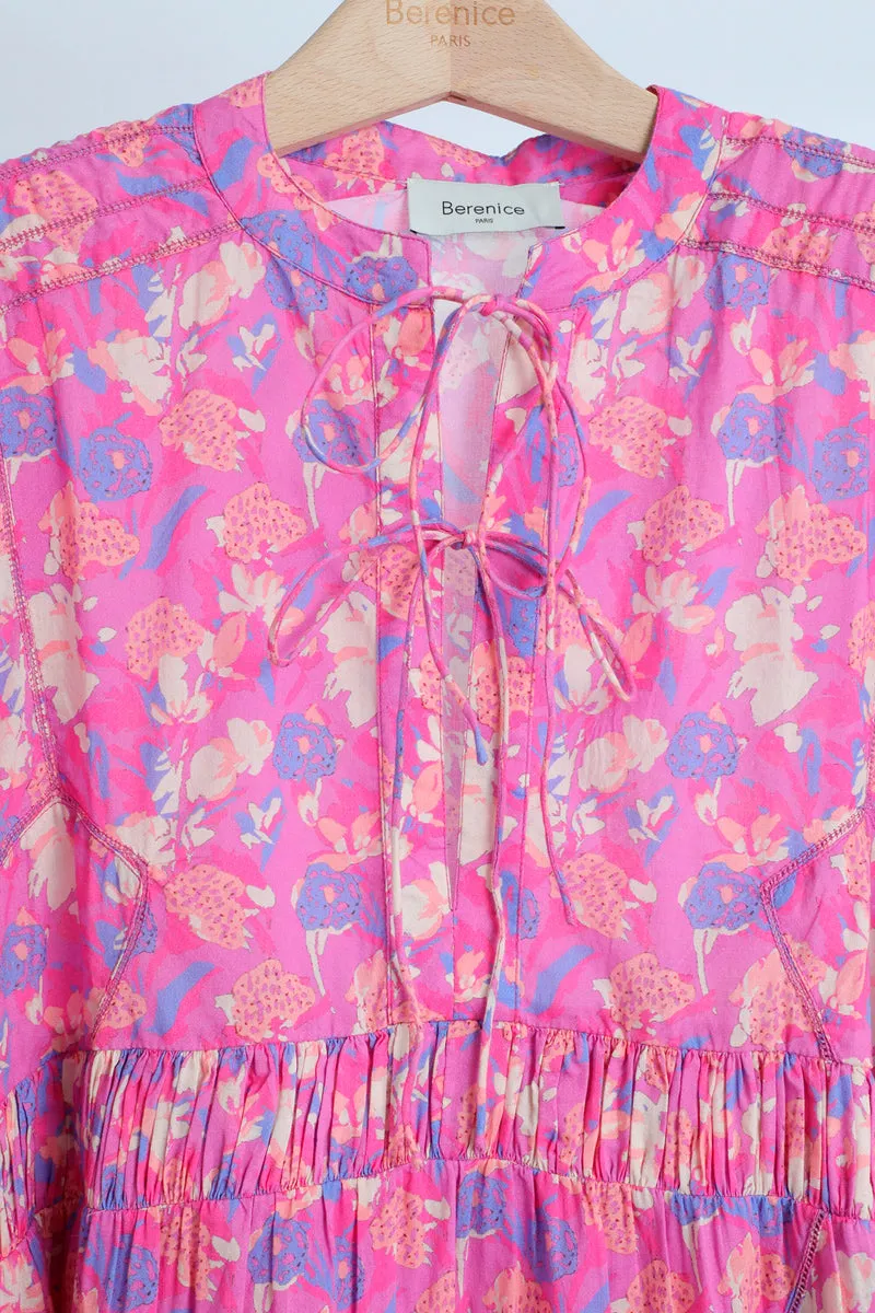 Berenice - Robe Trapèze Fuchsia Et Bleu Cobalt