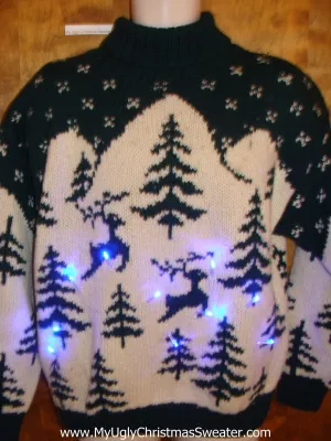 BEST Leaping Reindeer 2sided Light Up Ugly Xmas Sweater