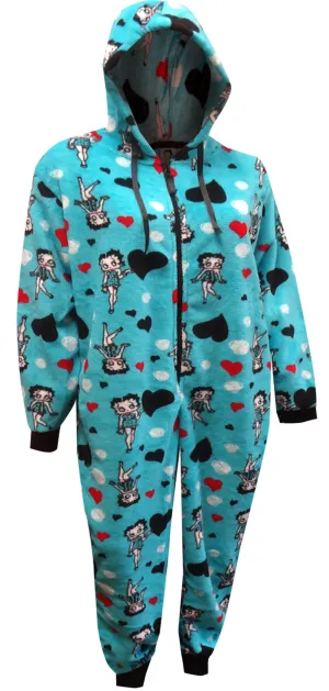 Betty Boop Turquoise Plush Onesie Hoodie Pajama