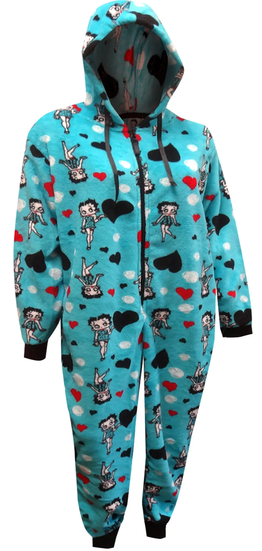 Betty Boop Turquoise Plush Onesie Hoodie Pajama