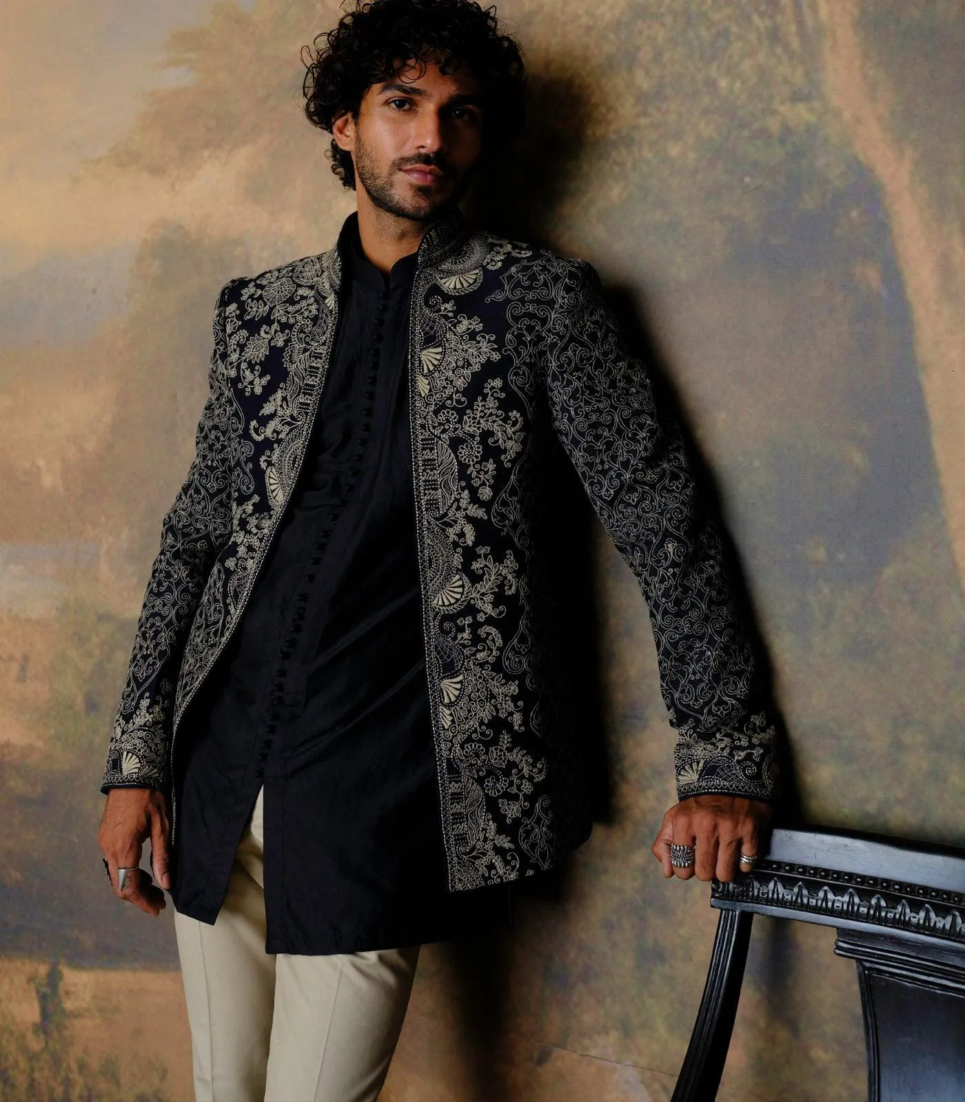 Black Short Open Jacket Set