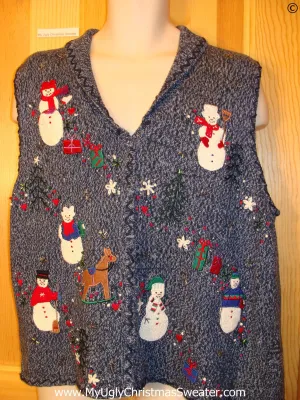 Blue 2sided Snowman Cheap Christmas Sweater Vest