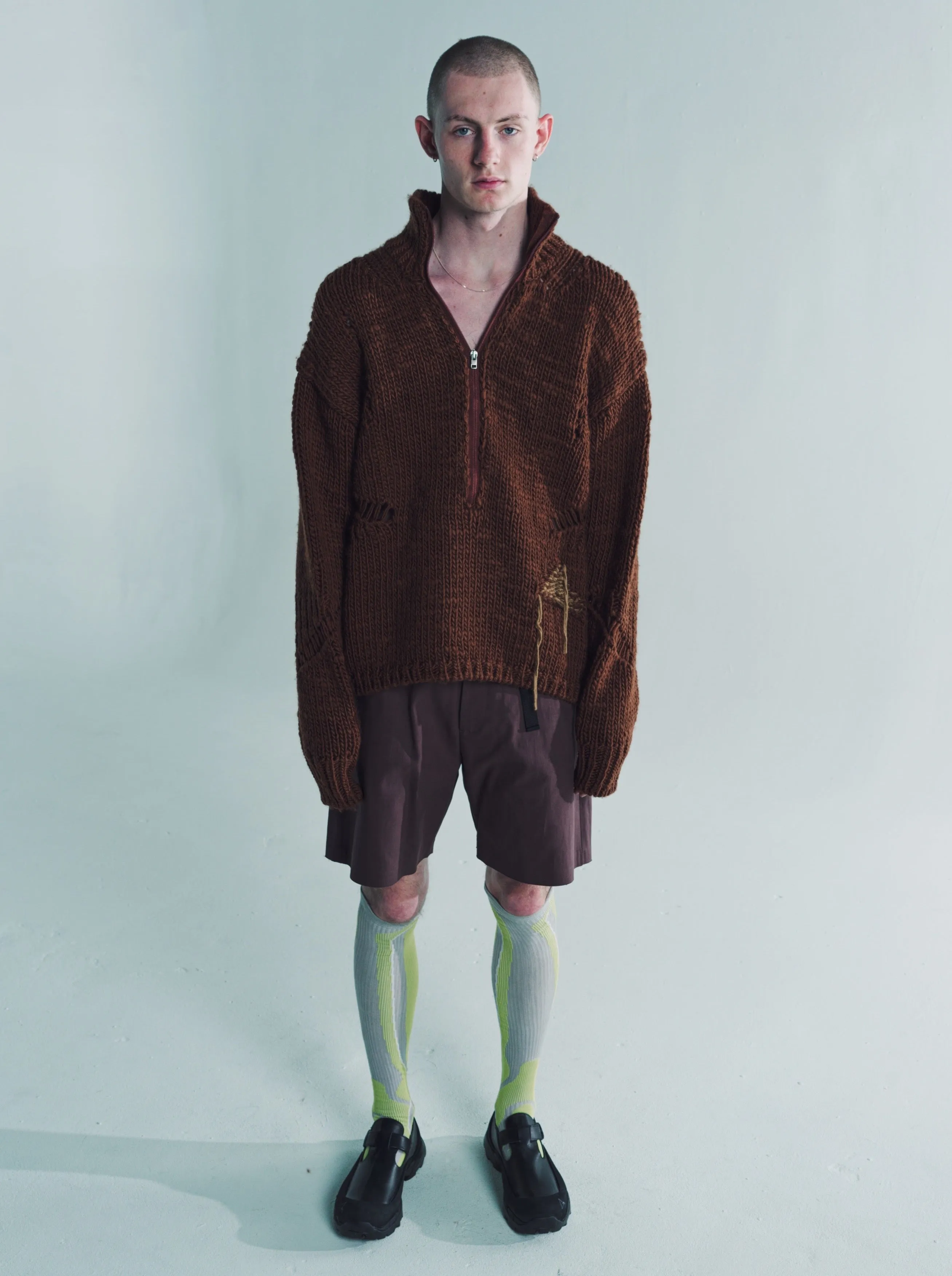 Brown Wool Winter Hand Made Zip Up