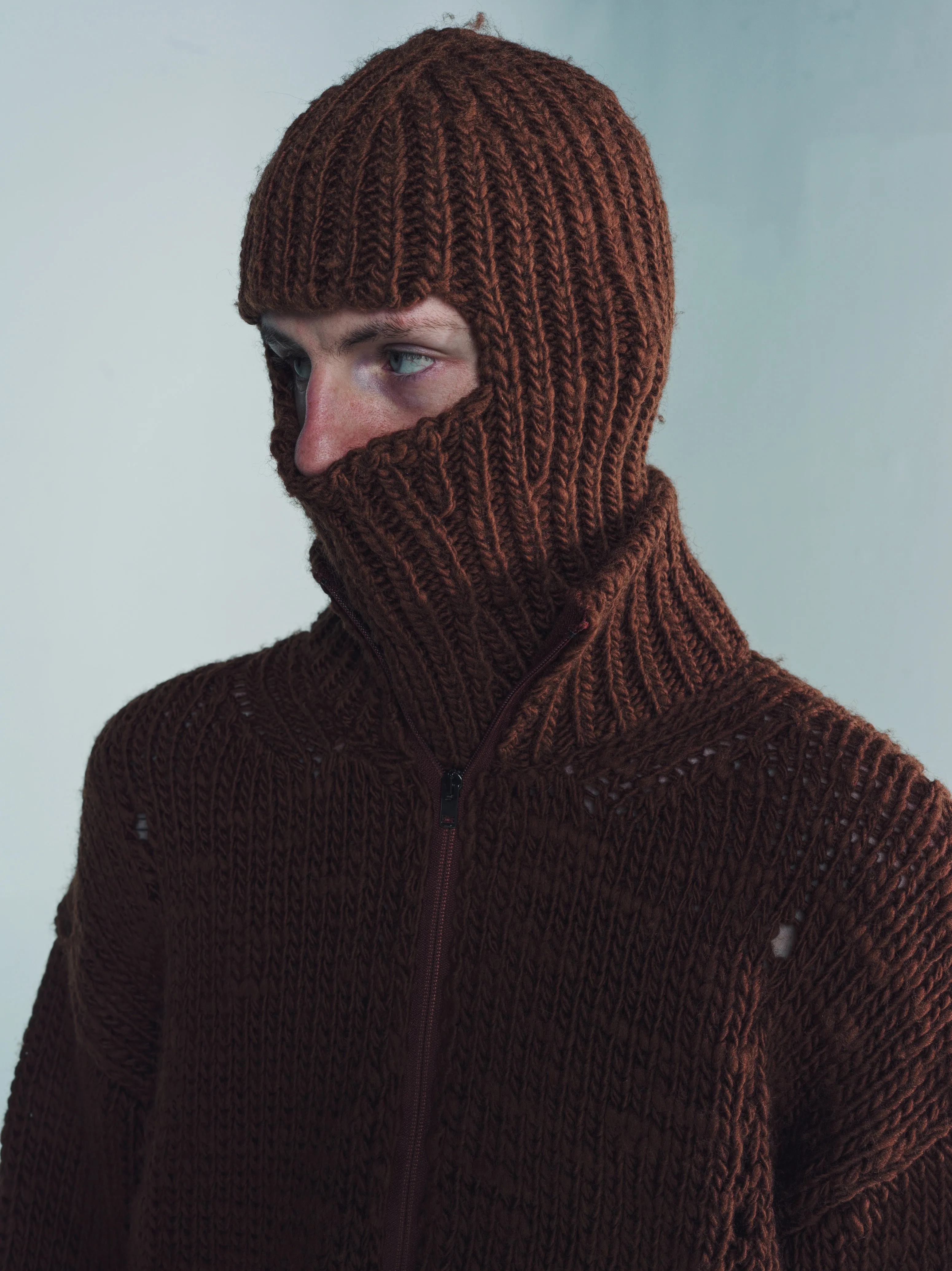Brown Wool Winter Hand Made Zip Up