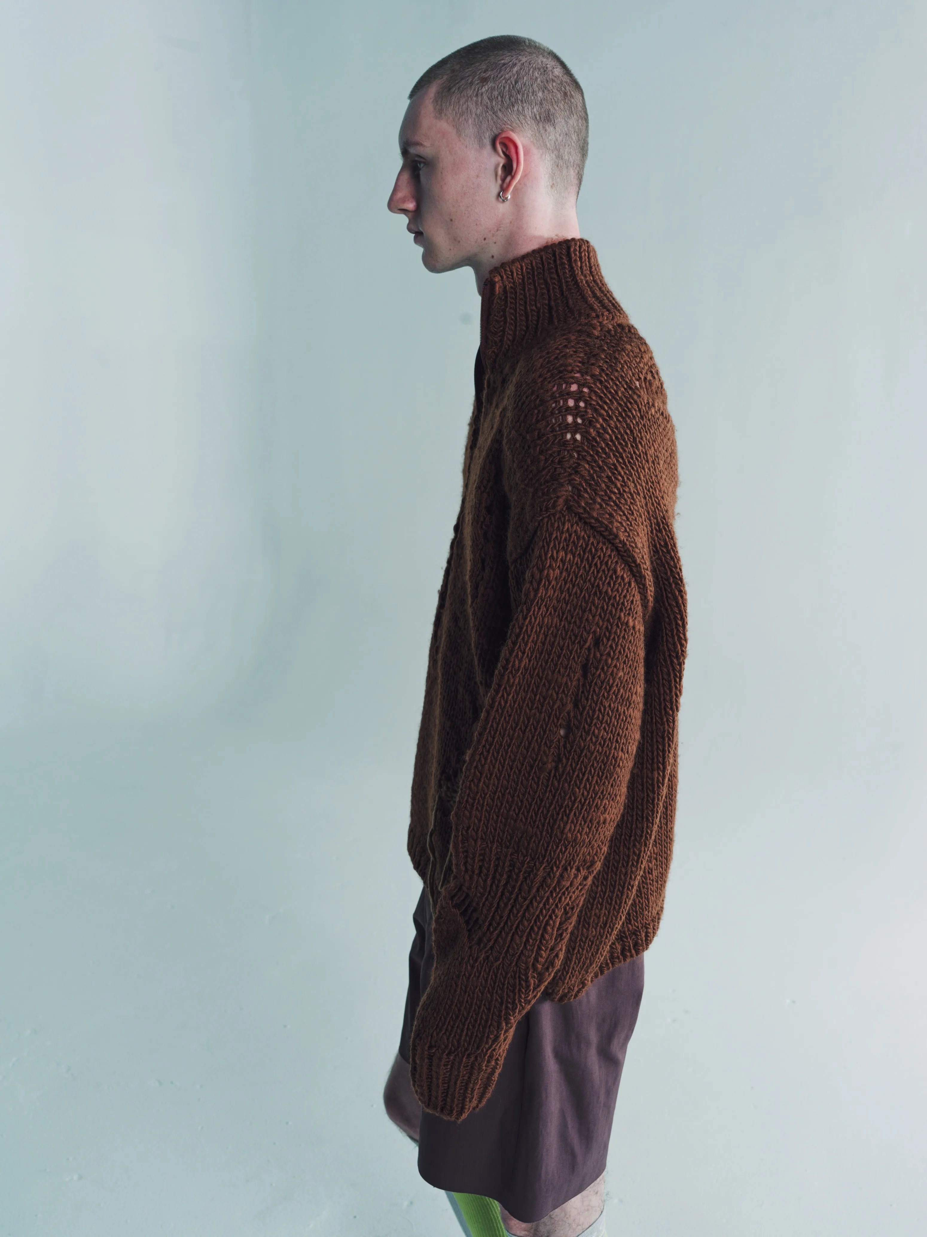 Brown Wool Winter Hand Made Zip Up