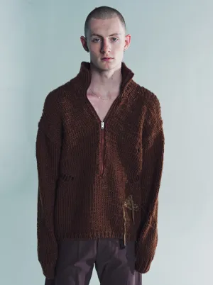 Brown Wool Winter Hand Made Zip Up