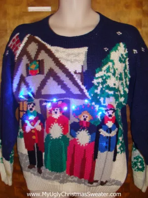 Caroling Singers Ugly Christmas Sweater with Lights