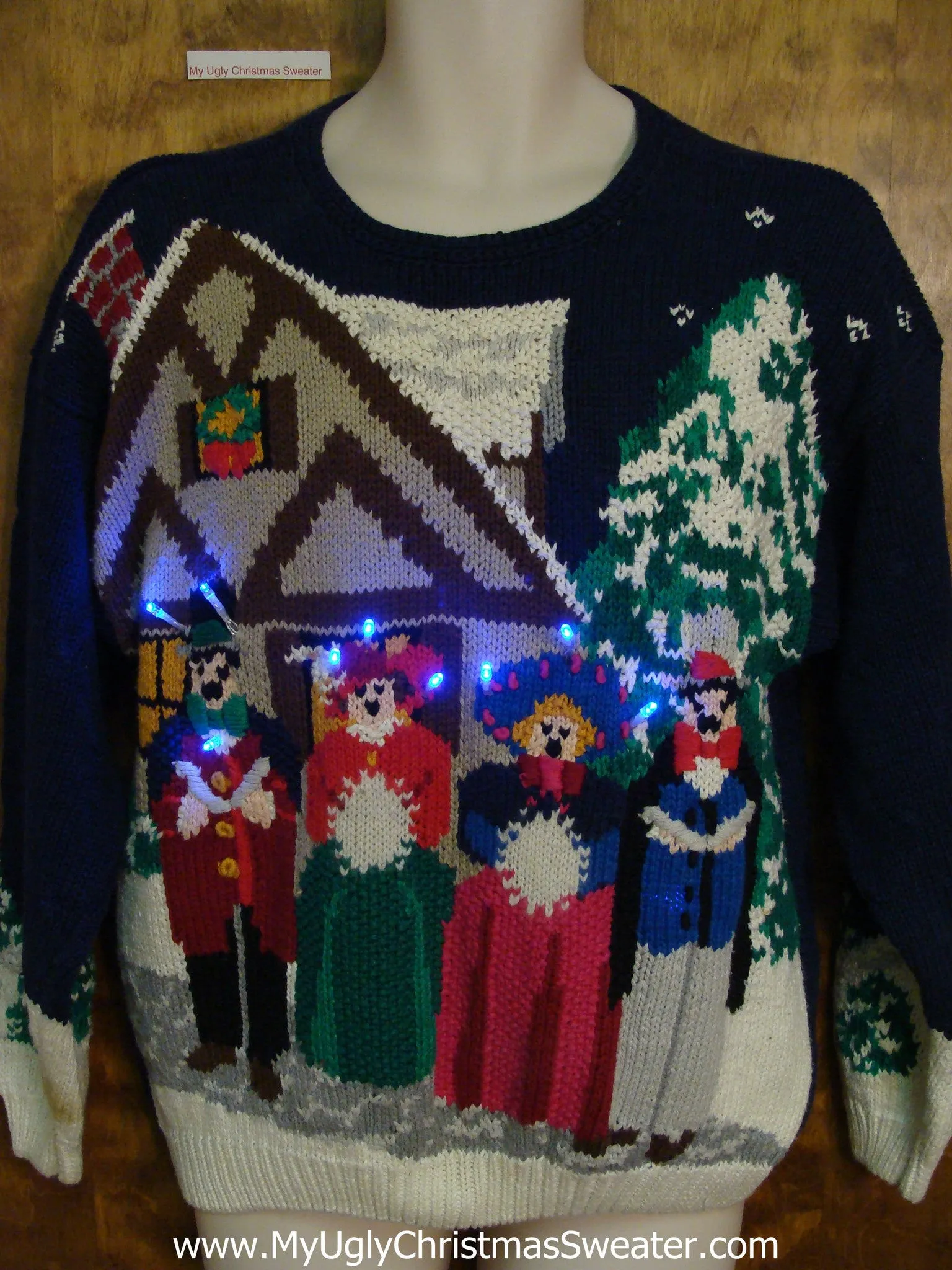 Caroling Singers Ugly Christmas Sweater with Lights