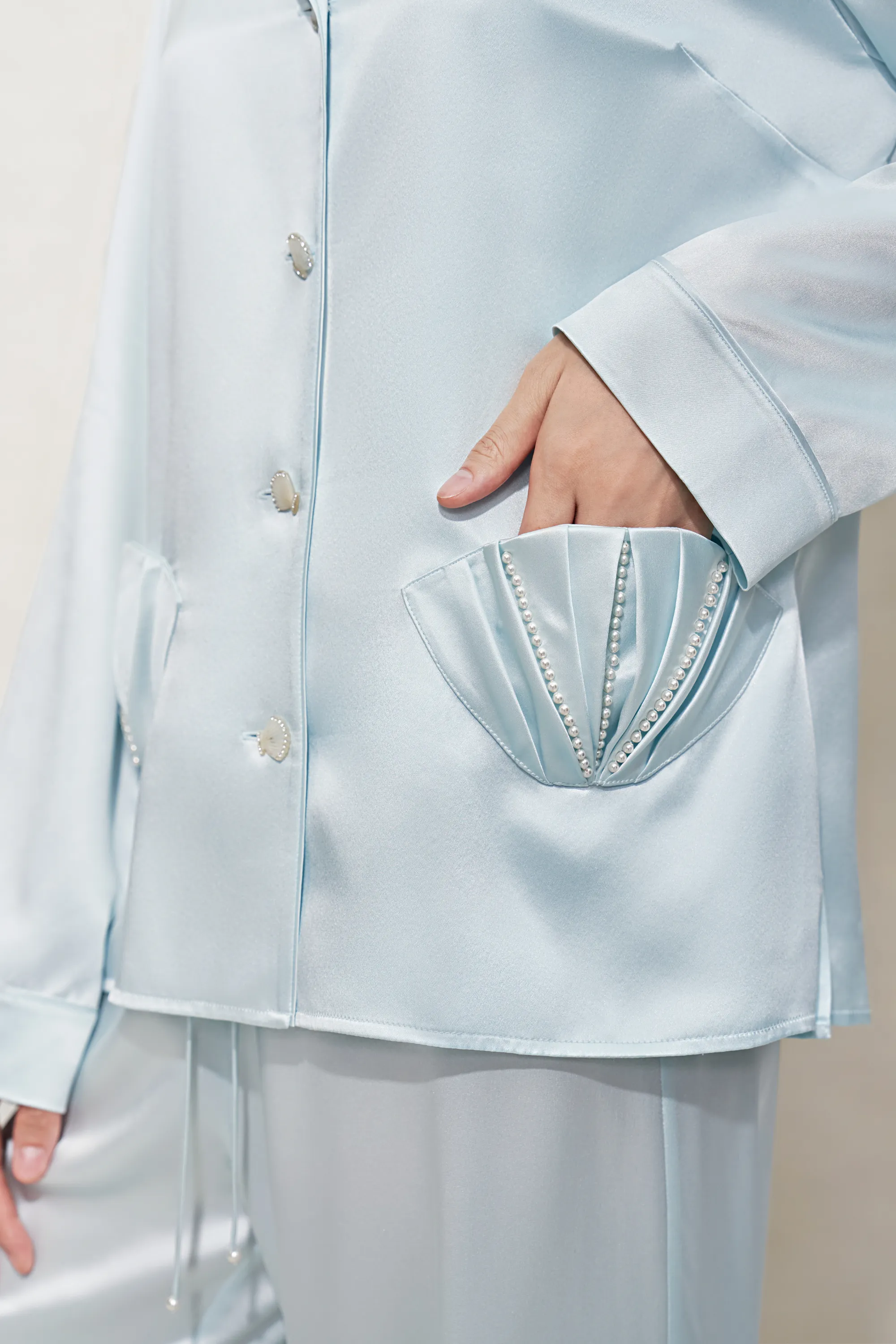 Clear Blue Shell Silk Pyjamas Set