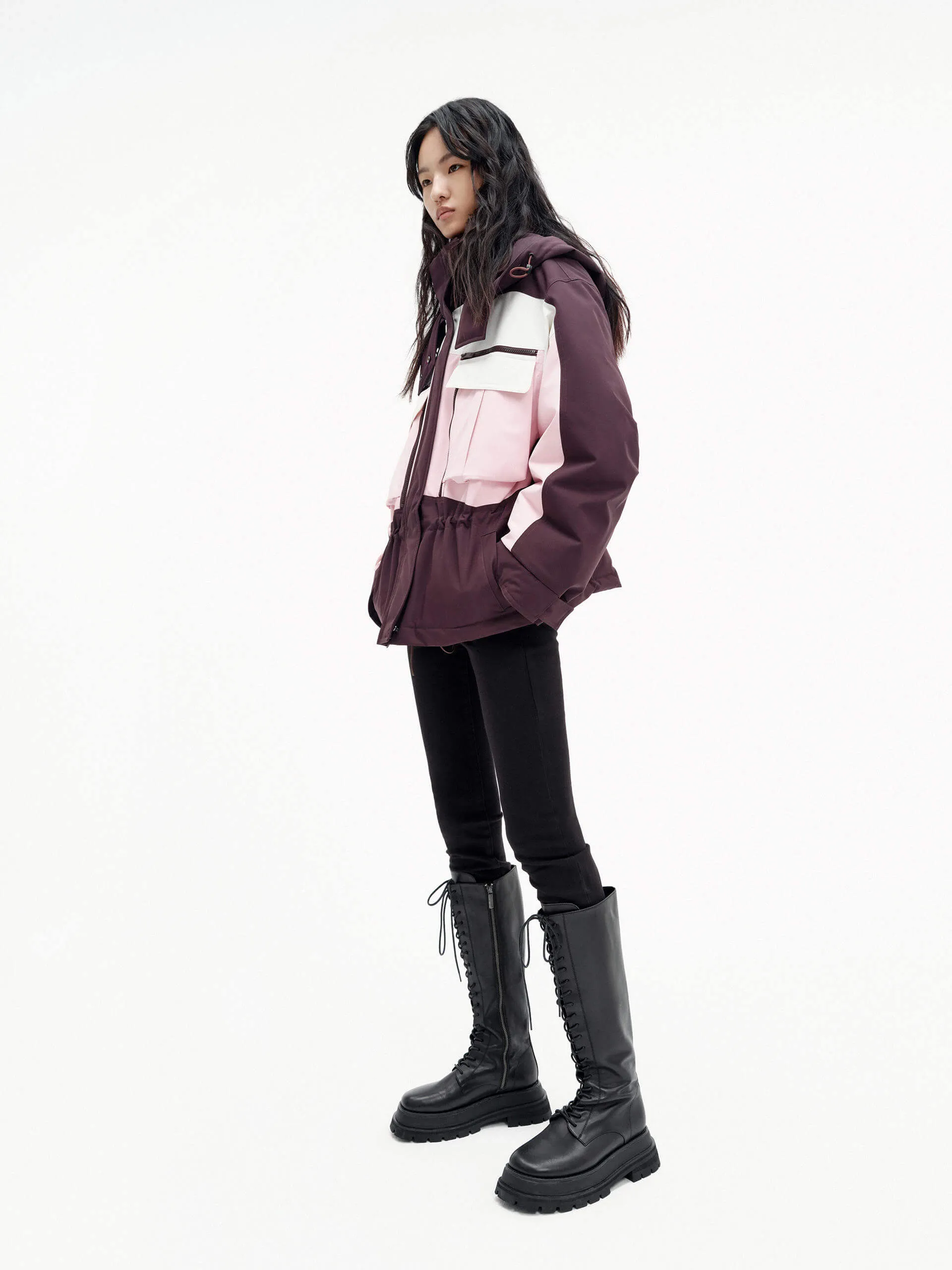 Color Block Hooded Down Jacket