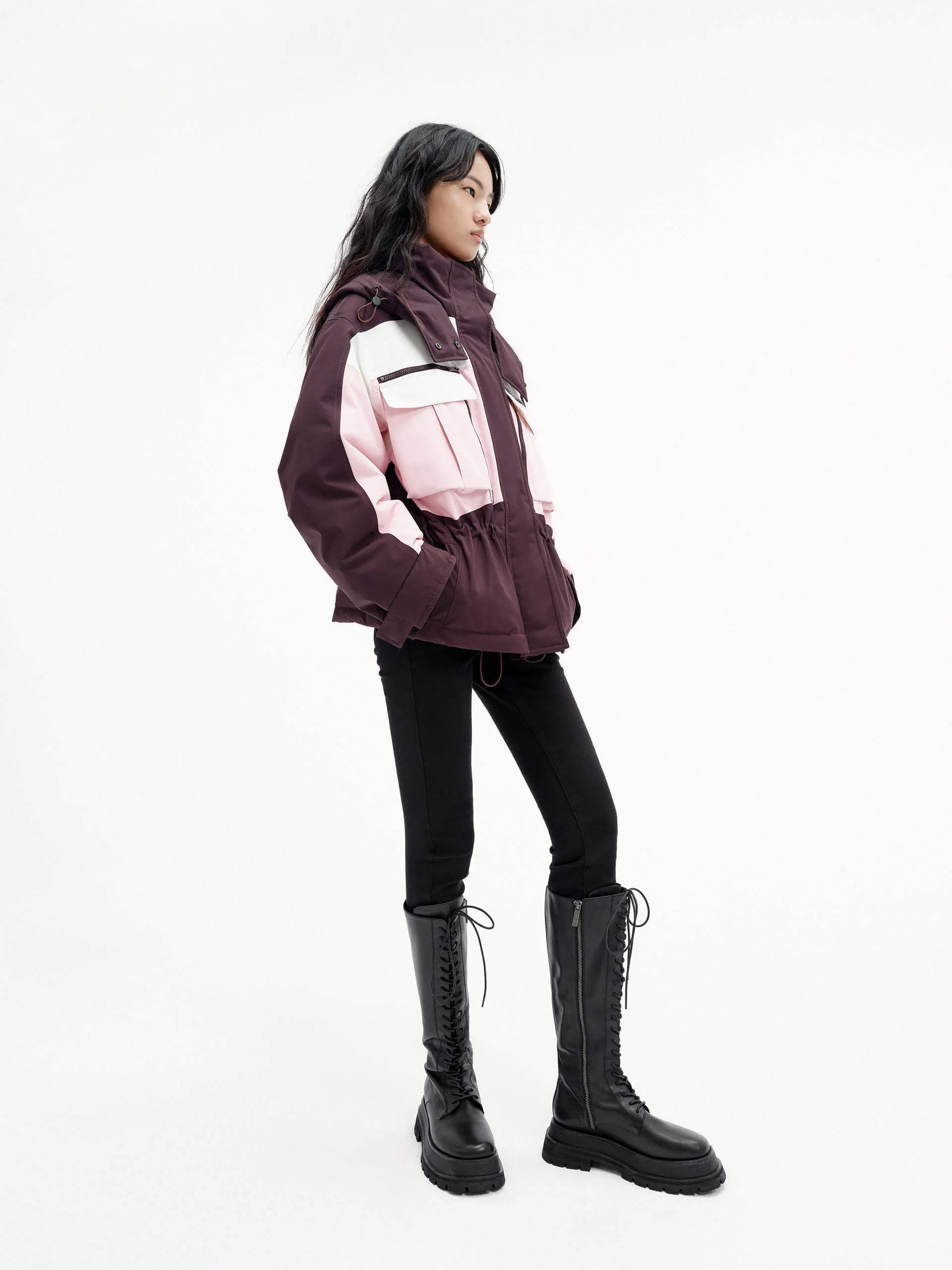 Color Block Hooded Down Jacket