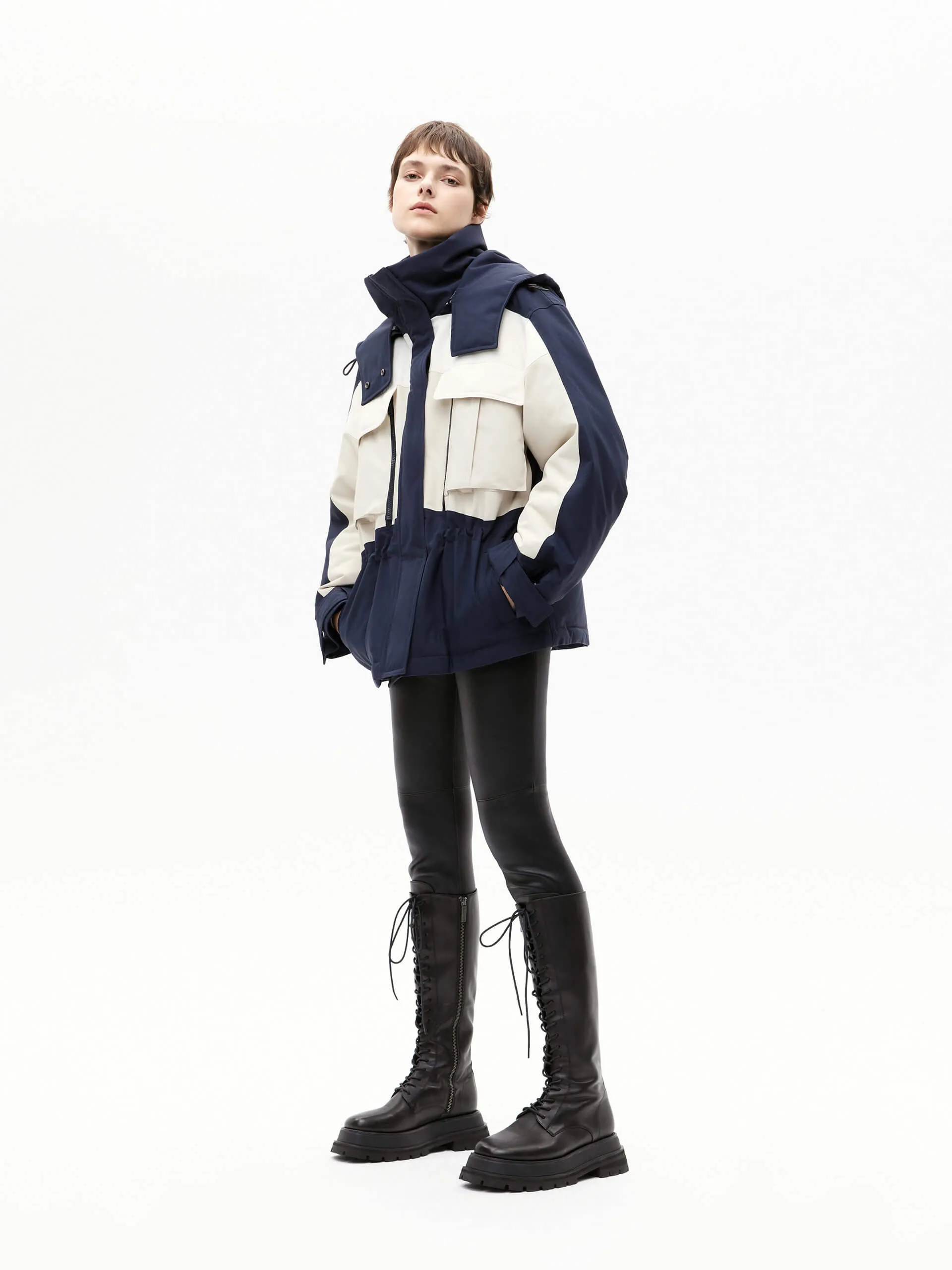Color Block Hooded Down Jacket