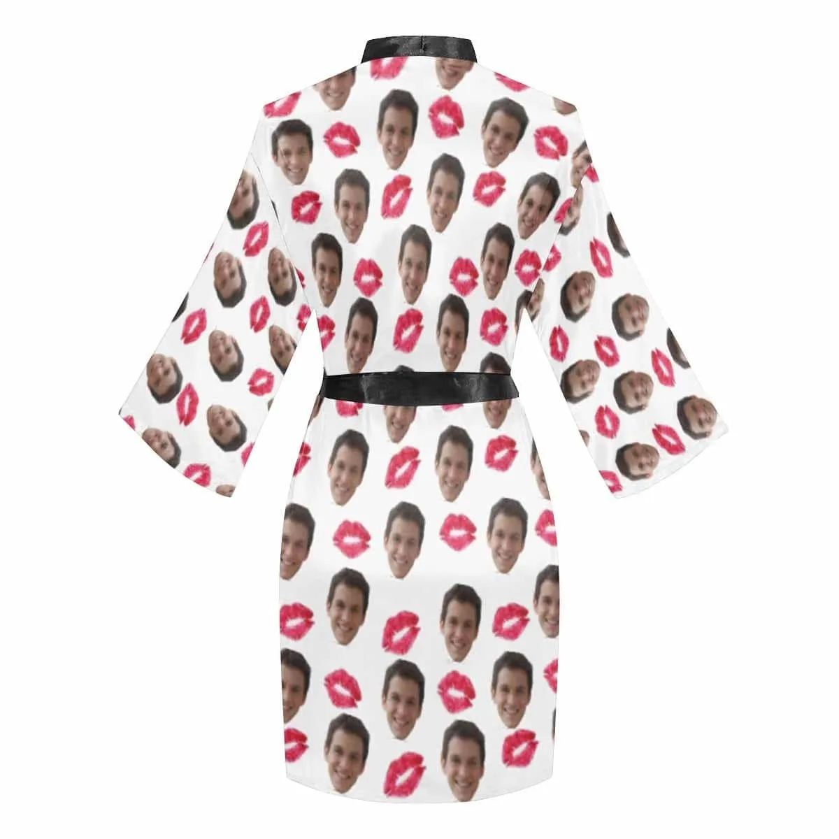Custom Husband Face Red Lips Women's Summer Short Pajamas Funny Personalized Photo Pajamas Kimono Robe