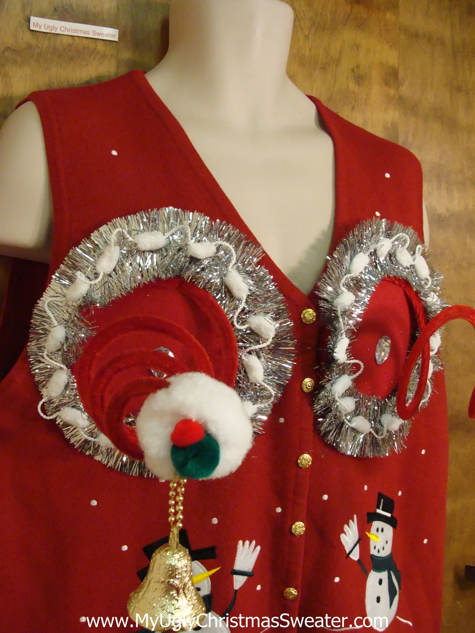 Cute Snowmen and Horrible Fringe Naughty Ugly Christmas Sweater Vest