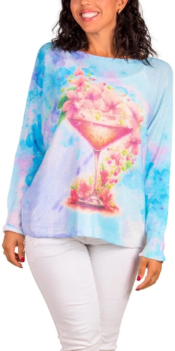 Daria Batwing Sweater with Martini Print