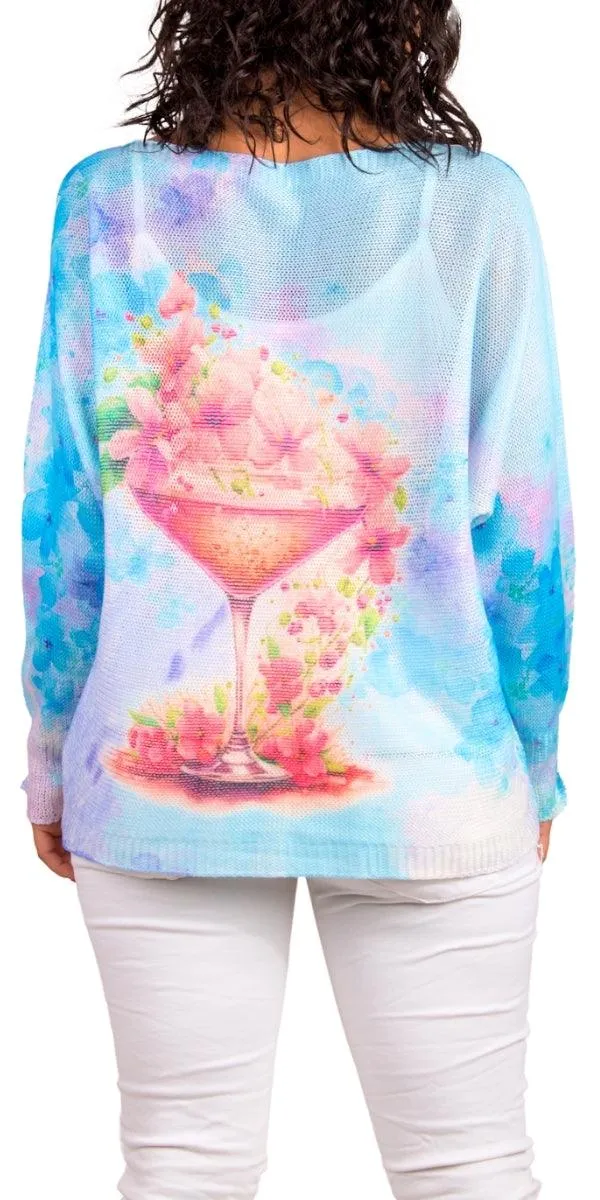 Daria Batwing Sweater with Martini Print