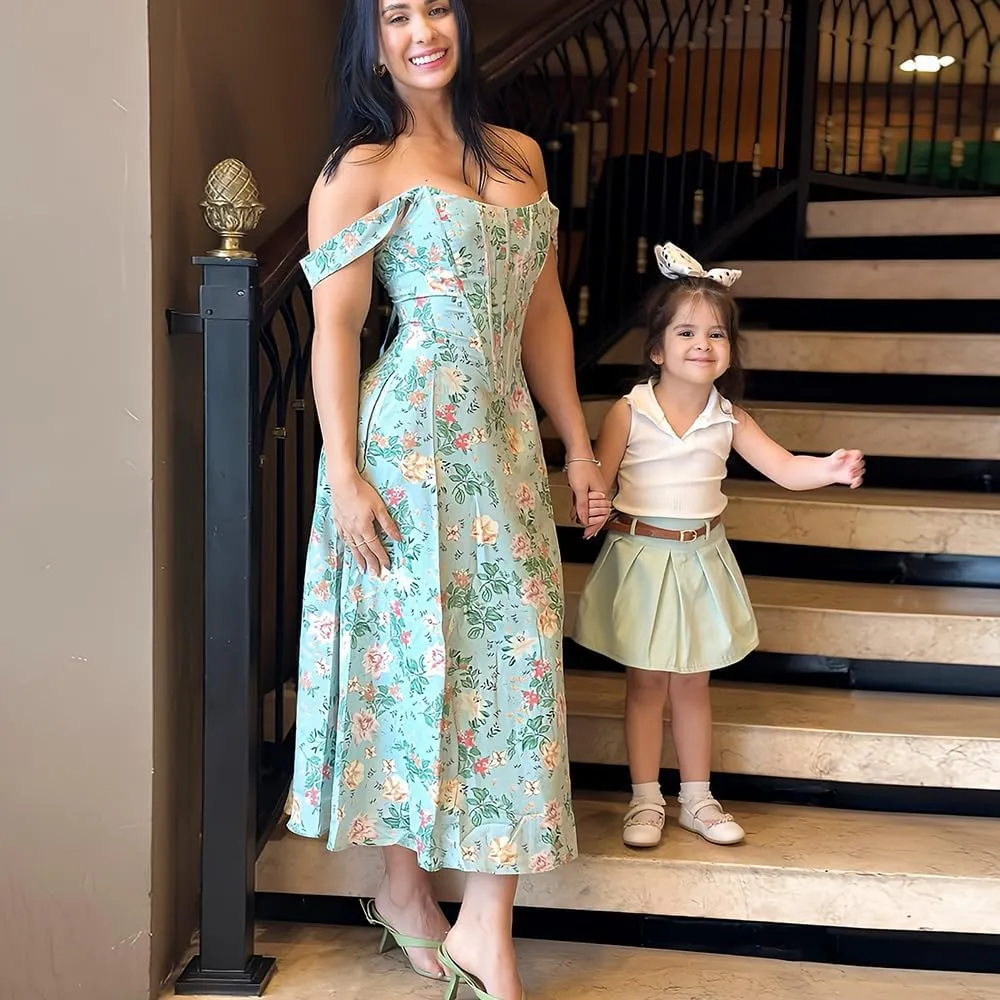 Dresses Flowy Slit Casual Sundress Women's Off The Shoulder Floral Midi Corset Dress Elegant Lace Up Party Going Out