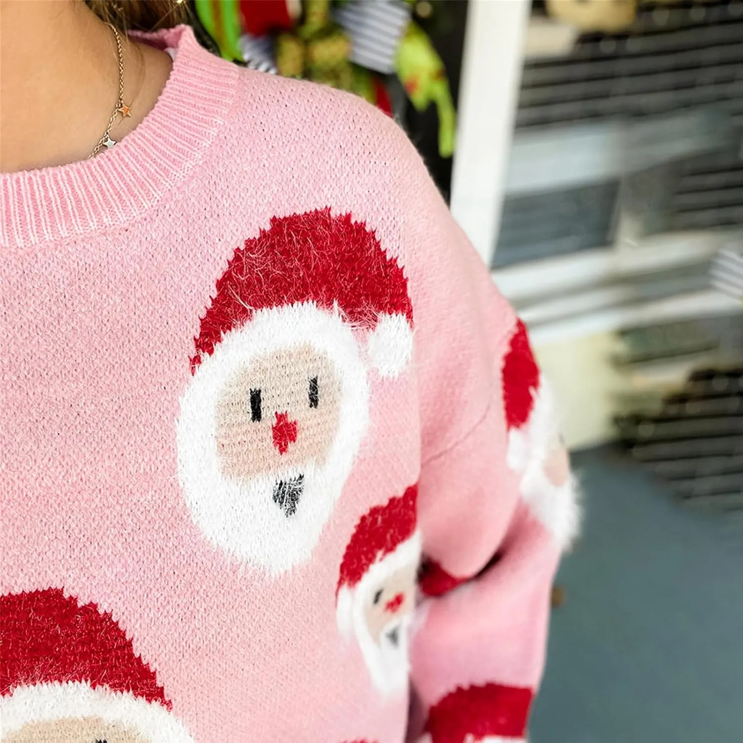 DSORVICD Women Glitter Christmas Sweater Sequin Long Sleeve Knit Pullover Ugly Graphic Oversized Holiday Sweater Streetwear
