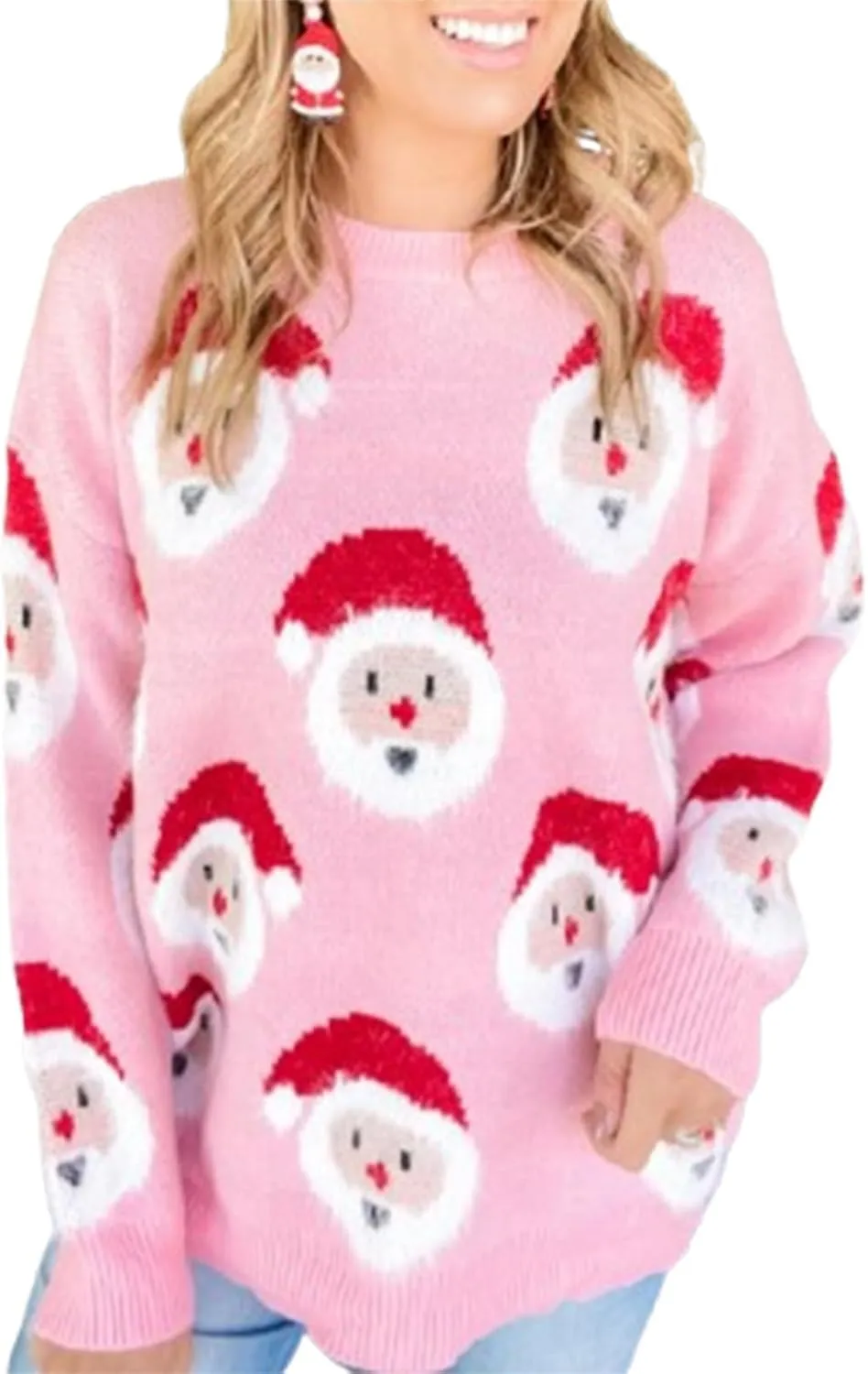 DSORVICD Women Glitter Christmas Sweater Sequin Long Sleeve Knit Pullover Ugly Graphic Oversized Holiday Sweater Streetwear