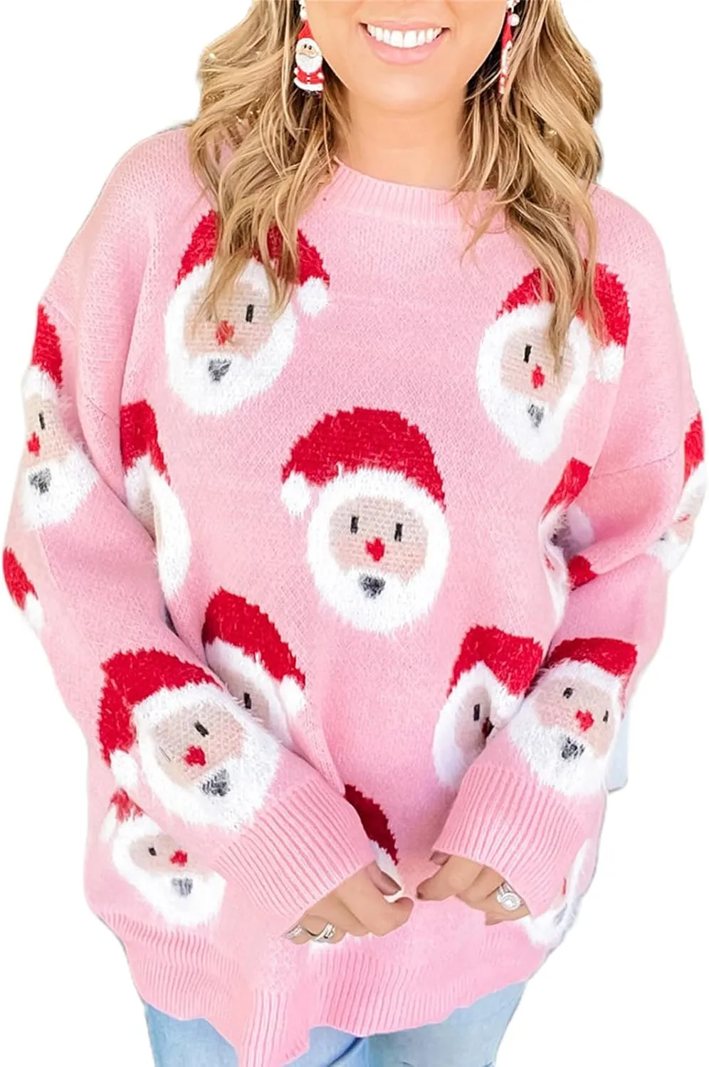 DSORVICD Women Glitter Christmas Sweater Sequin Long Sleeve Knit Pullover Ugly Graphic Oversized Holiday Sweater Streetwear