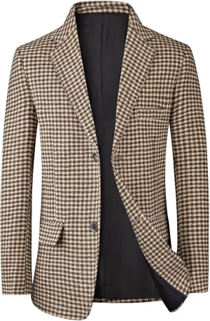 evzosrz Men's Houndstooth Blazers Classic Slim Fit Business Two Button Plaid Tuxedo Prom Wedding Groom Suits Jackets Coats
