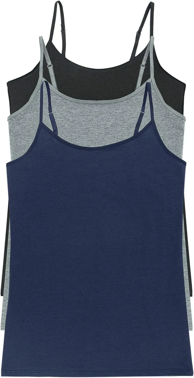 Felina Womens Cotton Modal Camisole, Adjustable Cotton Tank Top 3-Pack