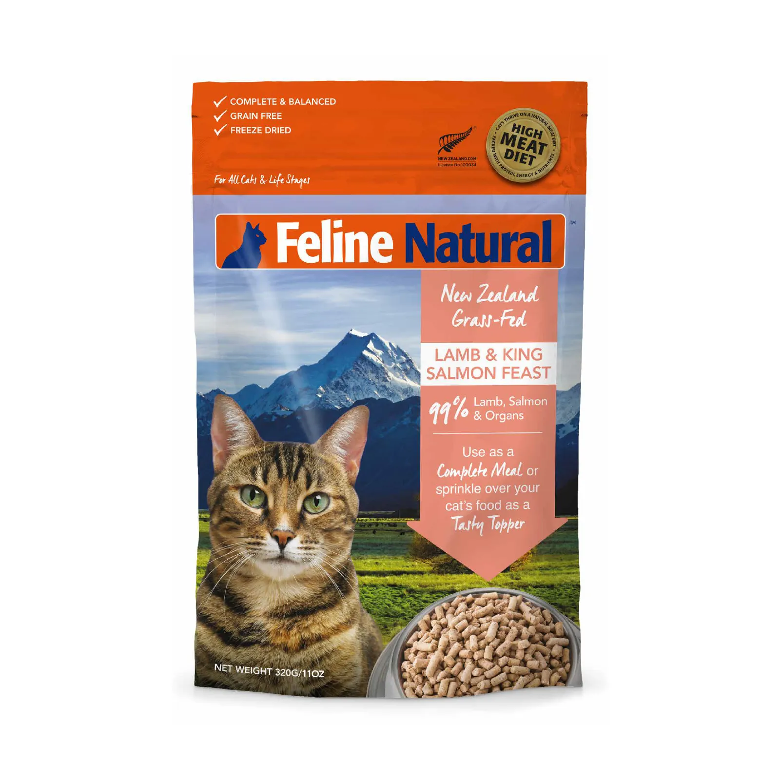 Feline Natural Grain Free Freeze Dried Cat Food Lamb & Salmon