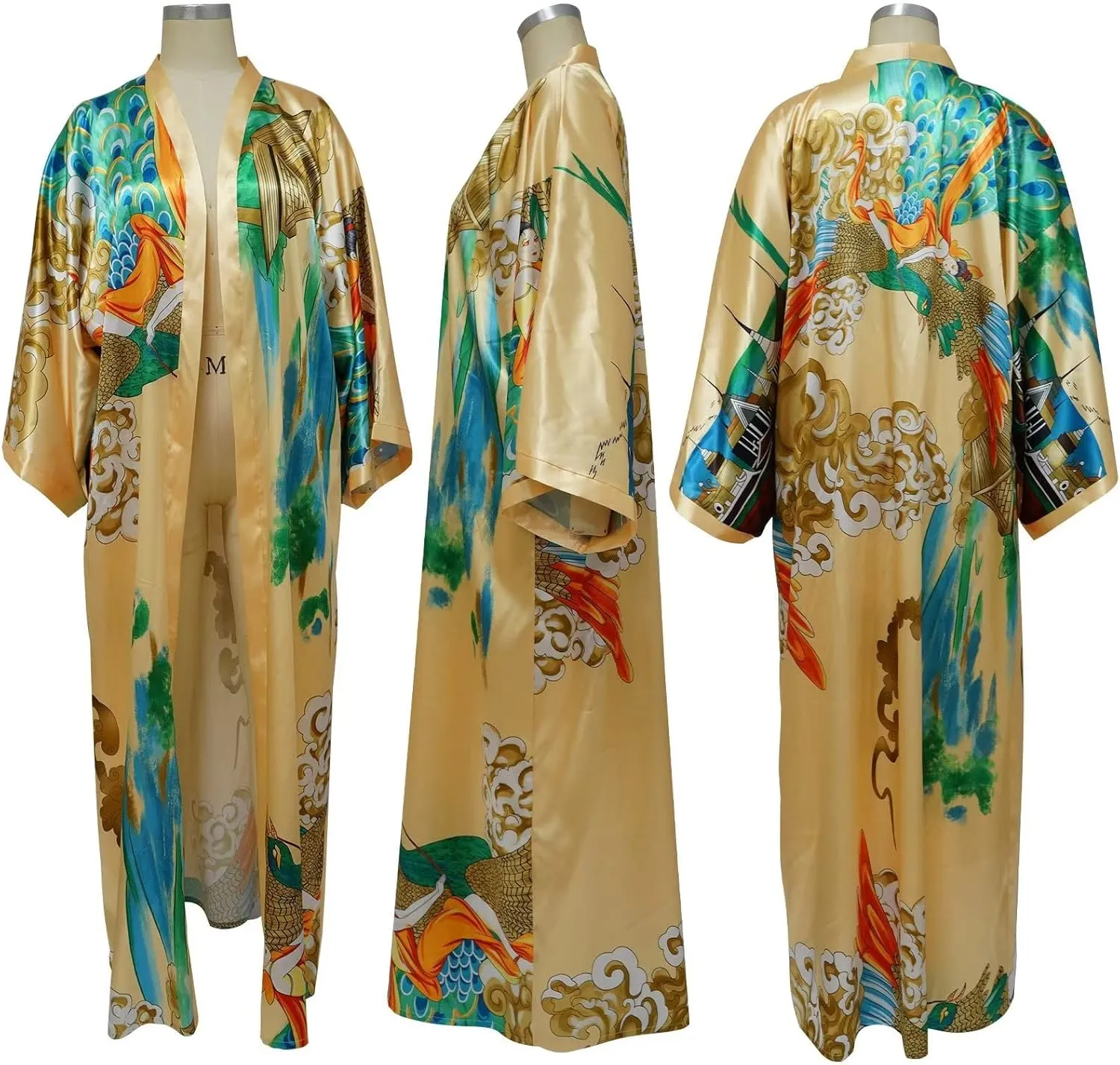 Floral Kimonos for Women Casual Open Front Stain Long Kimono Robes Cardigan Cover Up Plus Size