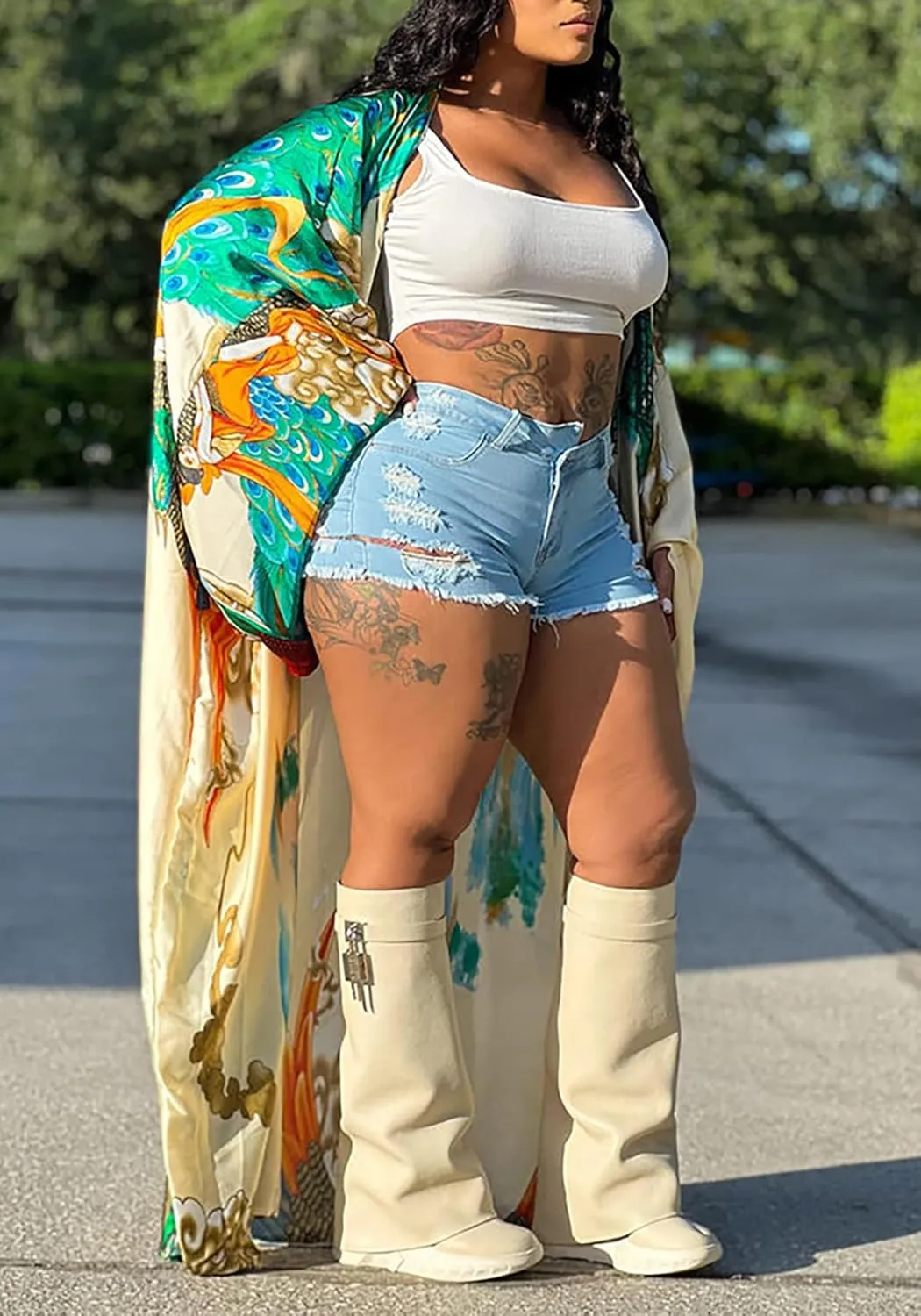 Floral Kimonos for Women Casual Open Front Stain Long Kimono Robes Cardigan Cover Up Plus Size