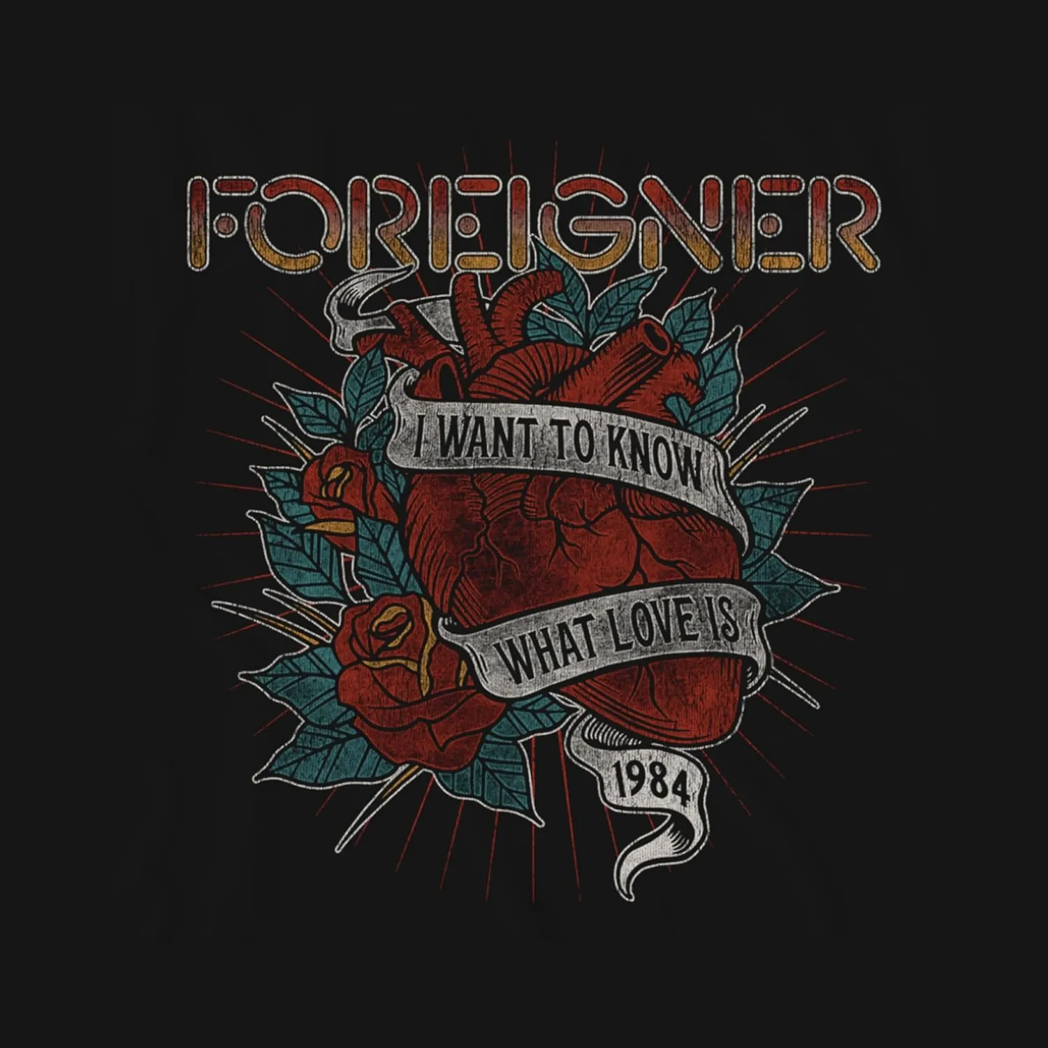 Foreigner Band Tee I Want to Know Adult Black Short Sleeve T Shirt 80s Rock Vintage Style Graphic Tees