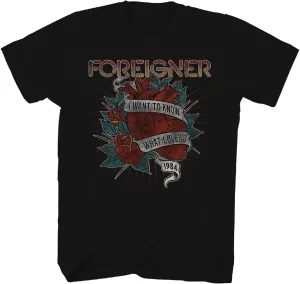 Foreigner Band Tee I Want to Know Adult Black Short Sleeve T Shirt 80s Rock Vintage Style Graphic Tees