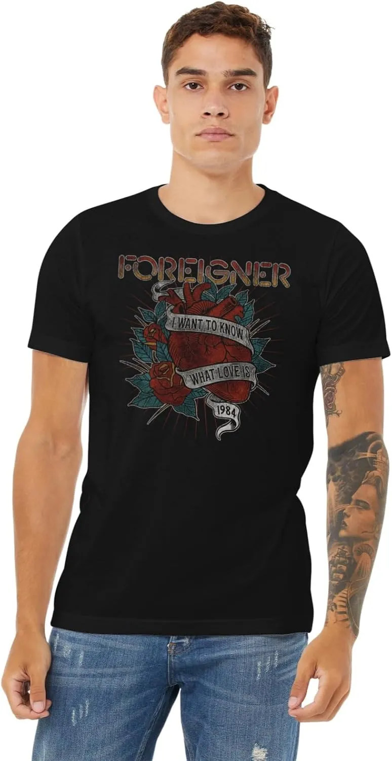 Foreigner Band Tee I Want to Know Adult Black Short Sleeve T Shirt 80s Rock Vintage Style Graphic Tees