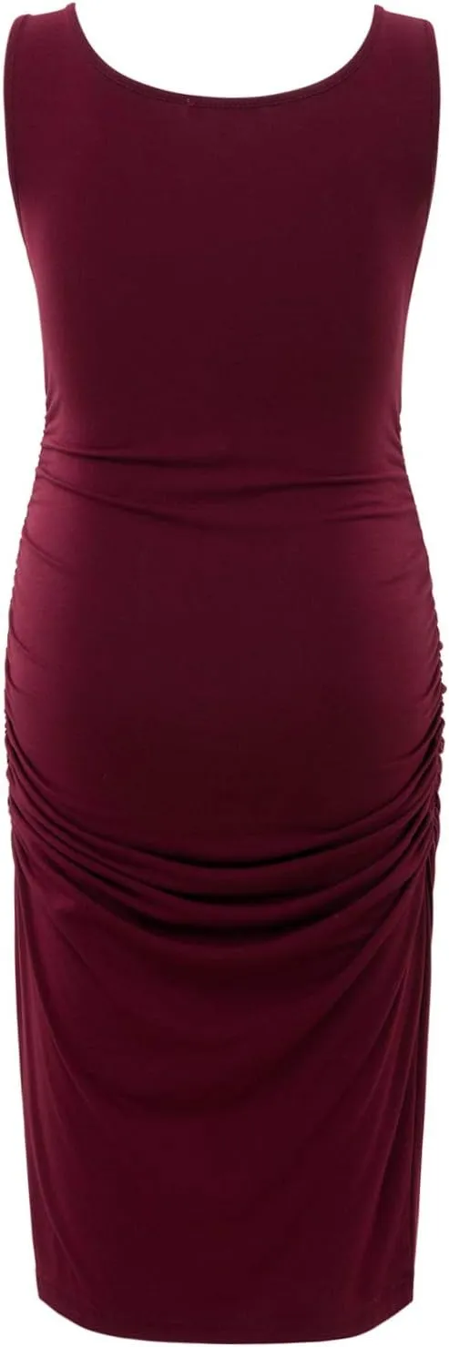 GINKANA Maternity Tank Dress Bodycon Sleeveless Casual Short Ruched Midi Fitted Dress for Pregnant Women
