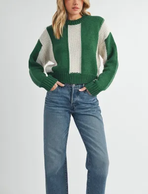 Green Stripe Crew Neck Sweater