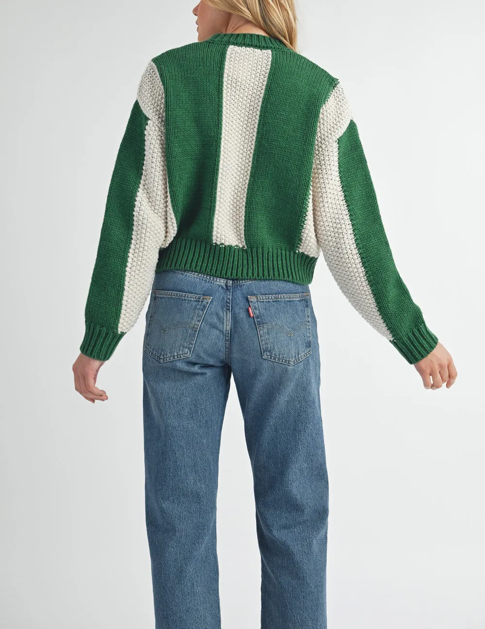 Green Stripe Crew Neck Sweater