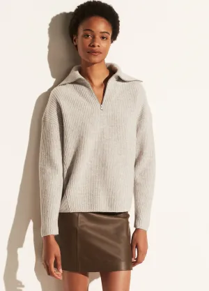 Half Zipped Ribbed Pullover in Heather Grey