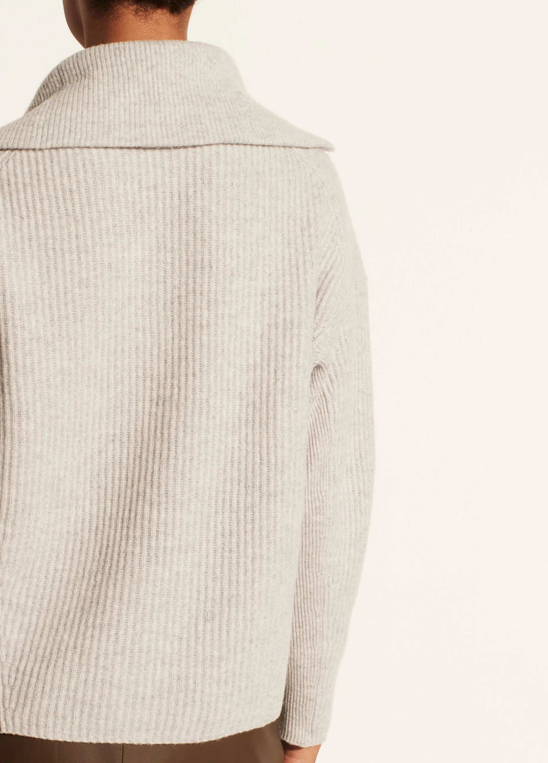 Half Zipped Ribbed Pullover in Heather Grey