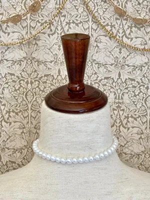 Handmade Historically Inspired Pearl Beaded Ribbon Choker Necklace in White