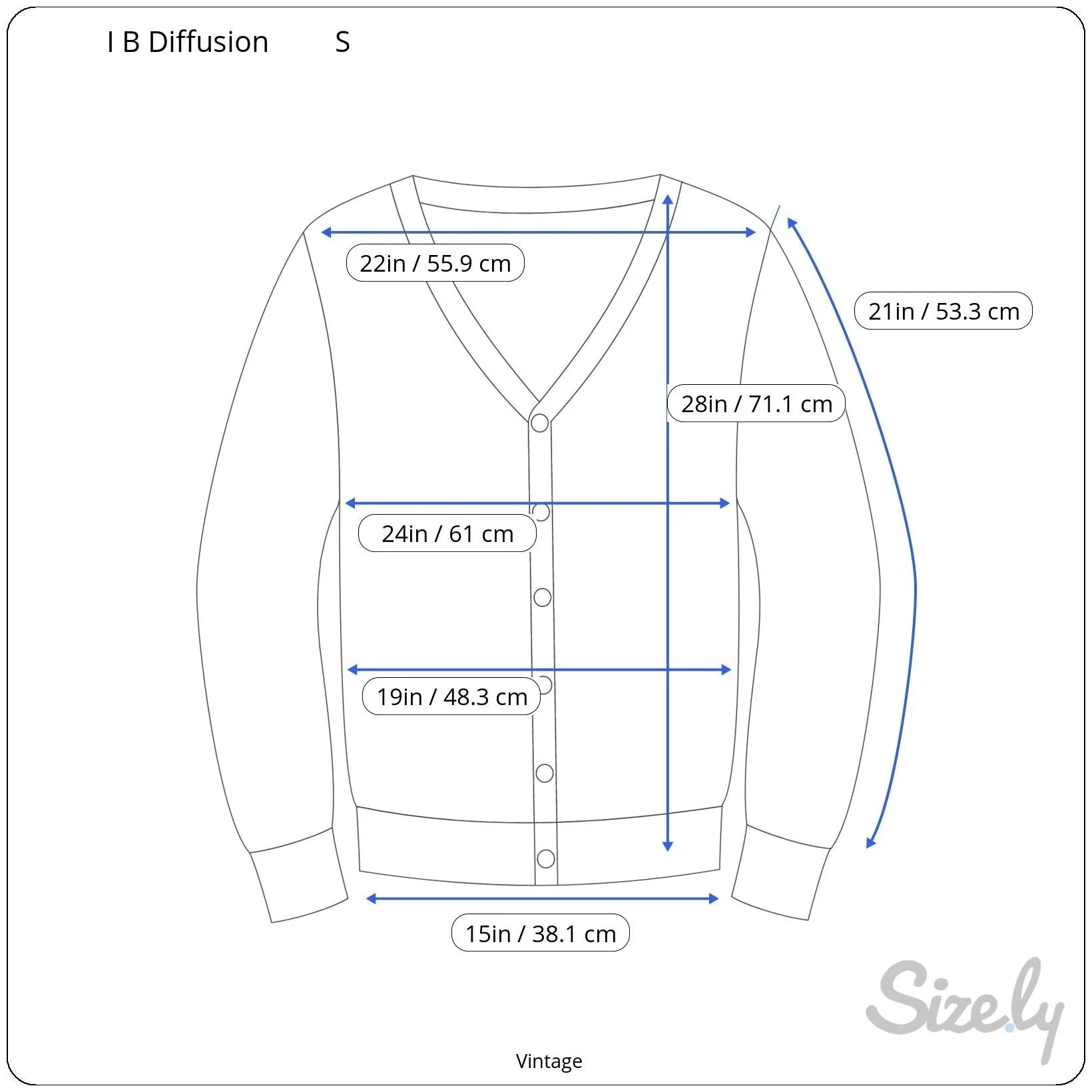 I B Diffusion Vintage Knit V Neck Batwing Sleeves Button Down Wool Cardigan - S