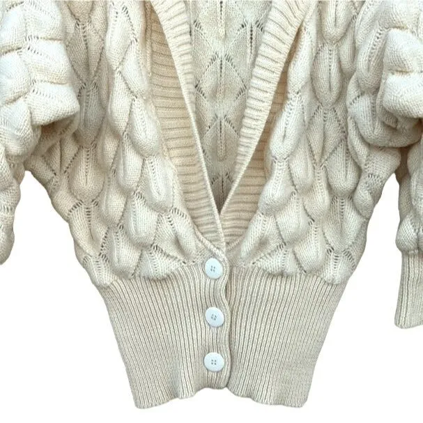 I B Diffusion Vintage Knit V Neck Batwing Sleeves Button Down Wool Cardigan - S