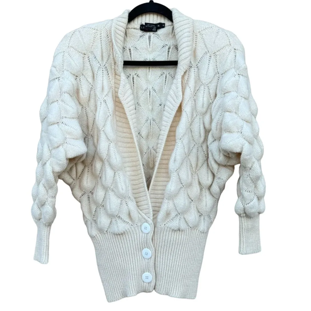 I B Diffusion Vintage Knit V Neck Batwing Sleeves Button Down Wool Cardigan - S