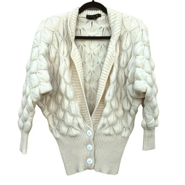 I B Diffusion Vintage Knit V Neck Batwing Sleeves Button Down Wool Cardigan - S