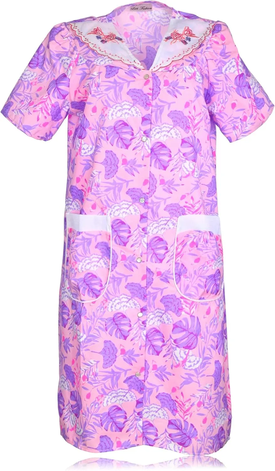 JEFFRICO Womens Snap Front Housecoat Lounger Duster House Dress Short Sleeve Robe
