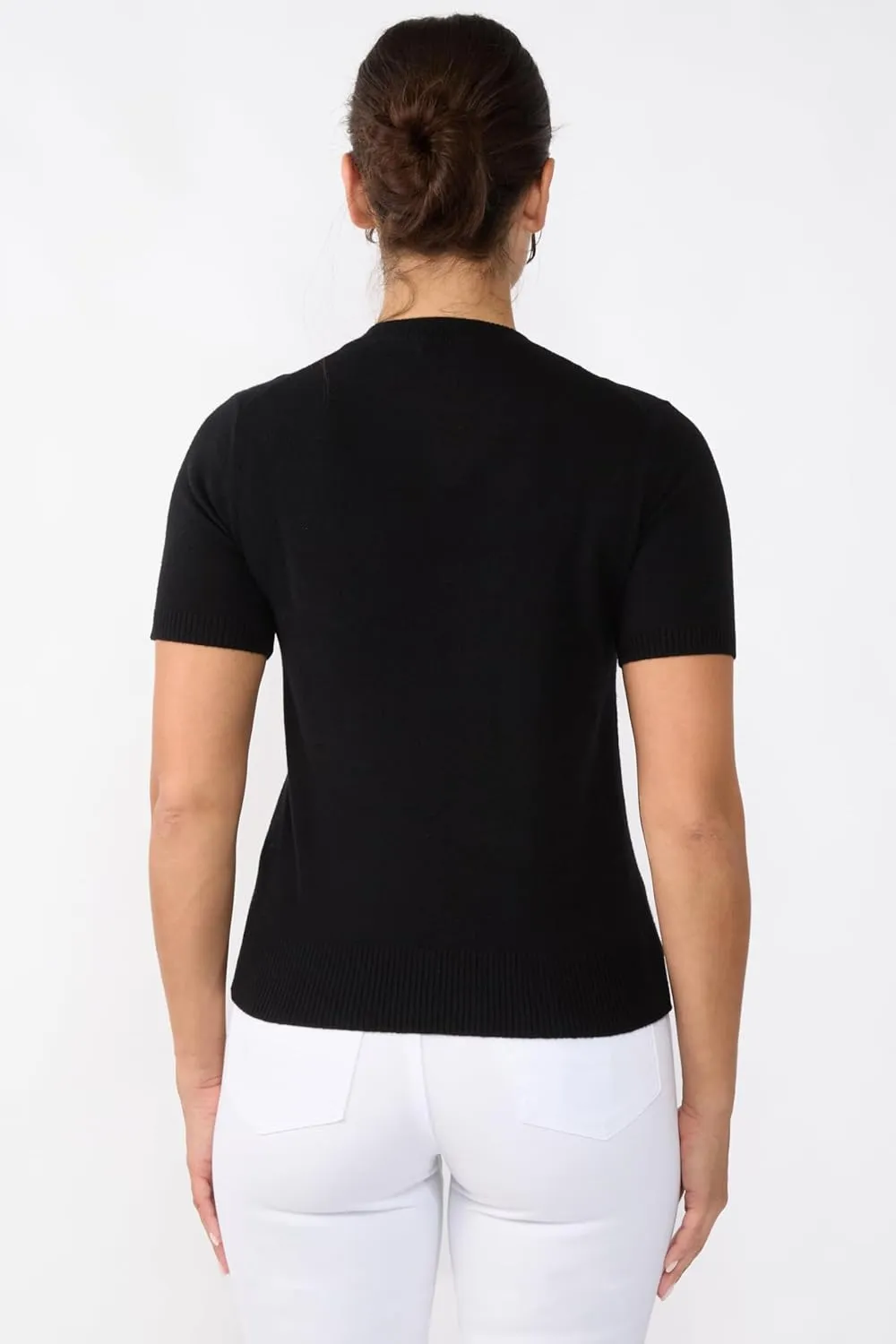 JENNIE LIU Womens 100% Cashmere Crewneck Short Sleeve Sweater